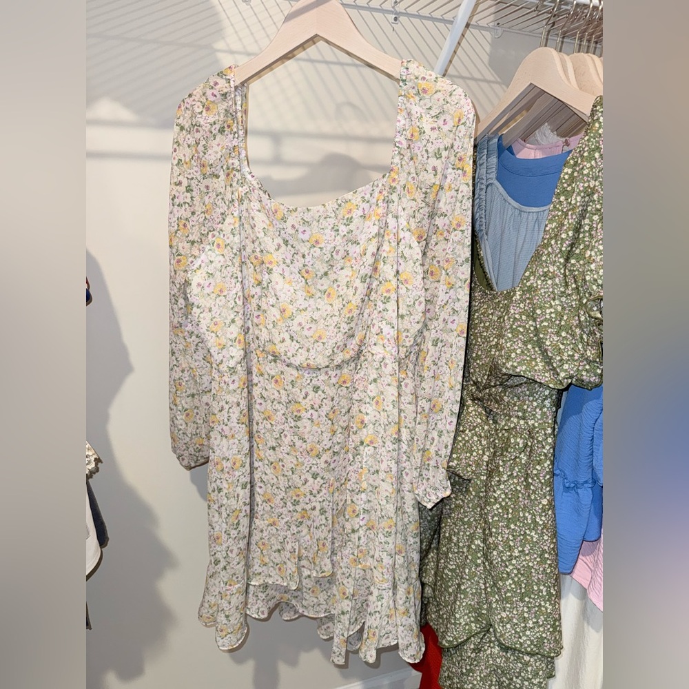 ARULA Floral Print Dress - White and Yellow
